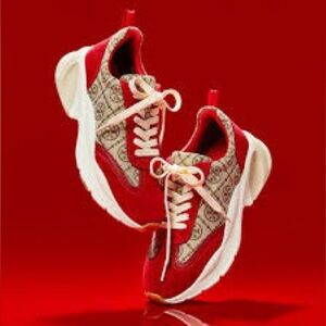 Tory Burch Good Luck Trainer sneaker in T-Monogram in Red and Cream